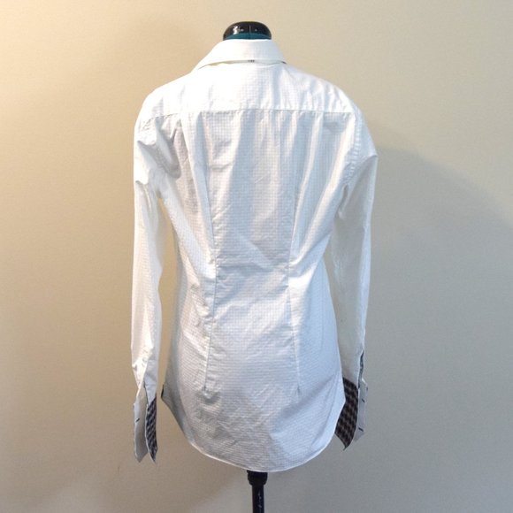 Men's Antonio Valente Crossover Trim Fit White Cotton Dress Shirt - Picture 5 of 9